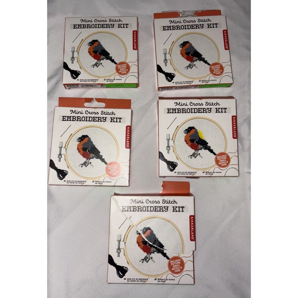 New Kikkerland Mini Cross Stitch Embroidery Kit Bird 5-kit Lot Damaged Boxes